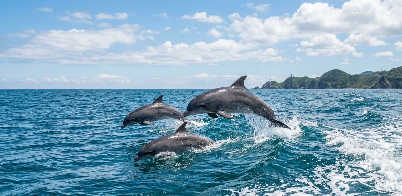 セブ島近海 移動中に野生イルカ(Wild Dolphins)の群れに遭遇するチャンス・カランガマン島ツアー
