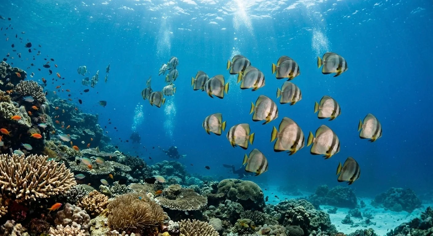 ヒルトゥガン島 ファンダイビング ツバメウオの大群 サンゴ礁 海洋保護区
